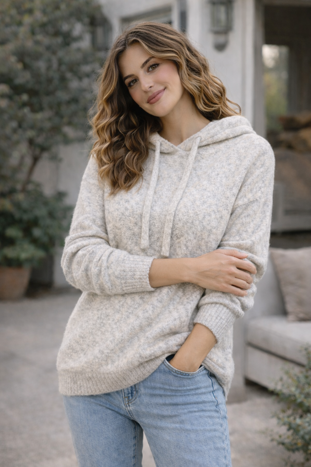 Pull Capuche Perle - Ecru